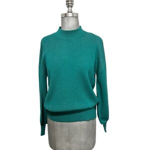 Zesica Mock Turtle Neck Puff Sleeve Turquoise Sweater Size S